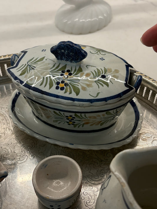 WCCR Charitable Item #108 | HB Quimper France Covered Dish with Underplate | Hand-Painted French Faience