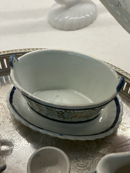 WCCR Charitable Item #108 | HB Quimper France Covered Dish with Underplate | Hand-Painted French Faience