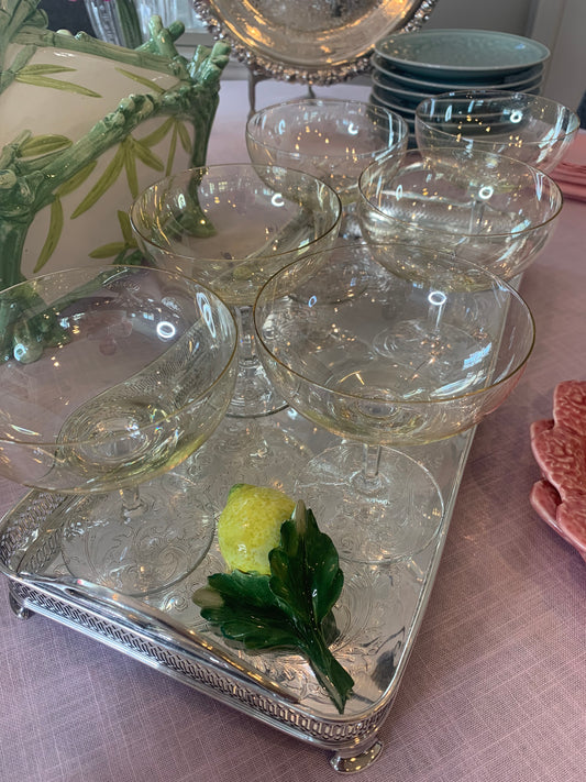 Set (6) Vintage Yellow Crystal Coupes