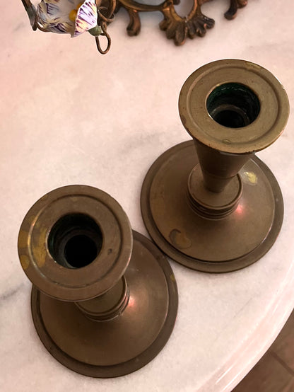 Antique Art Deco Pair Of Bronze Candlesticks
