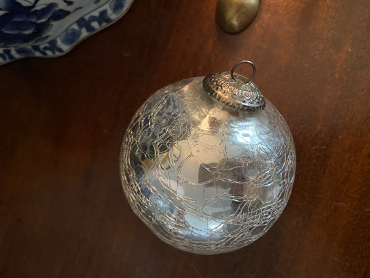 Vintage Kugel Silver Crackle Glass Ornament