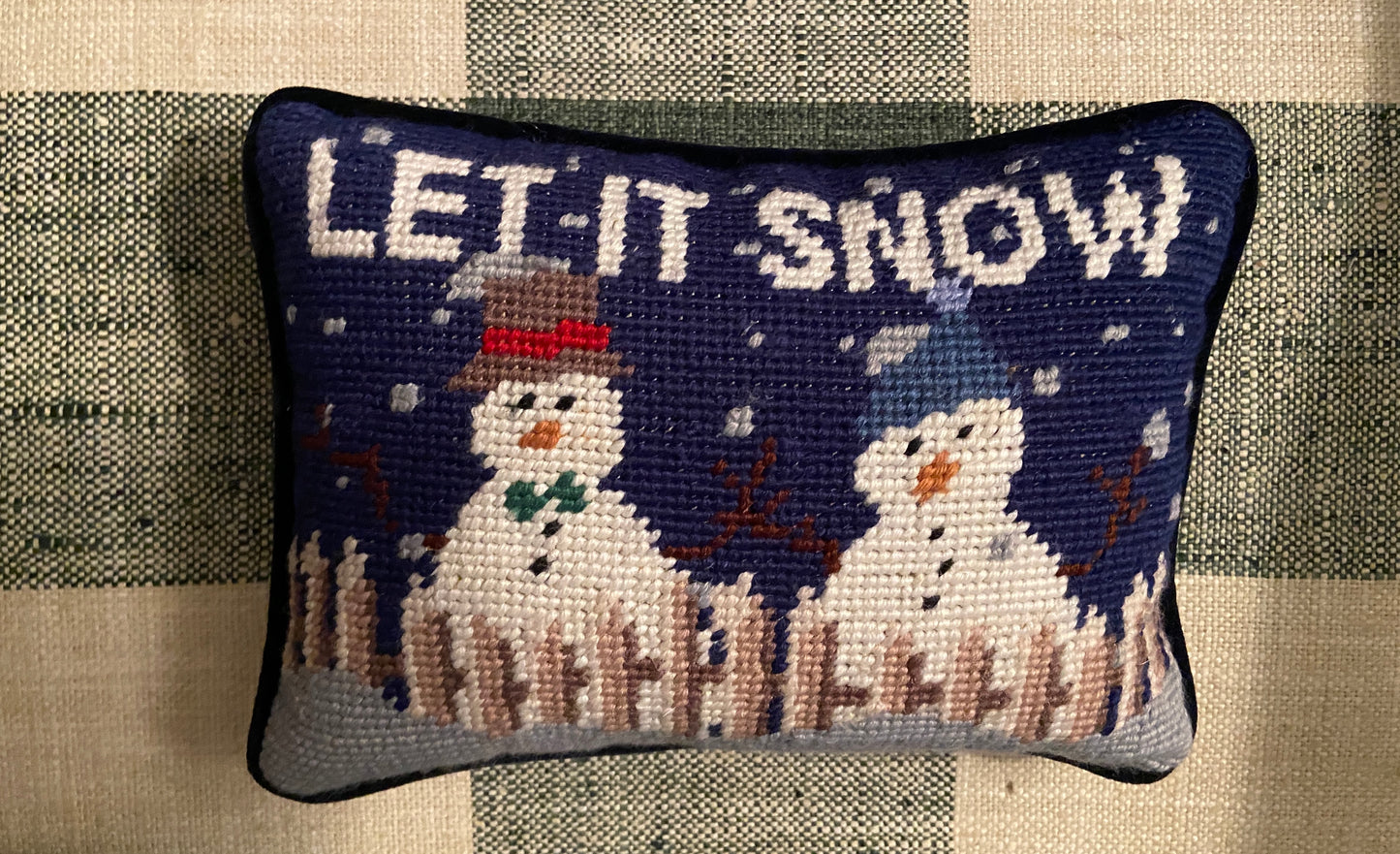 Vintage Needlepoint Christmas Snowman Pillow