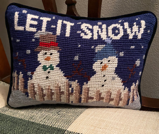 Vintage Needlepoint Christmas Snowman Pillow
