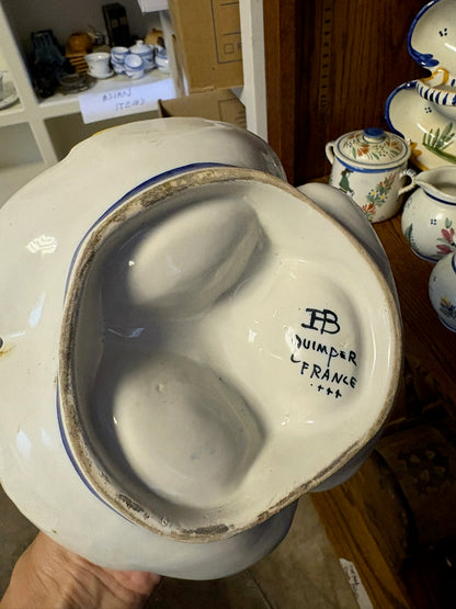 WCCR Charitable Item #105 | HB Quimper France Faience Three-Section Relish Dish with Ribbon Handle
