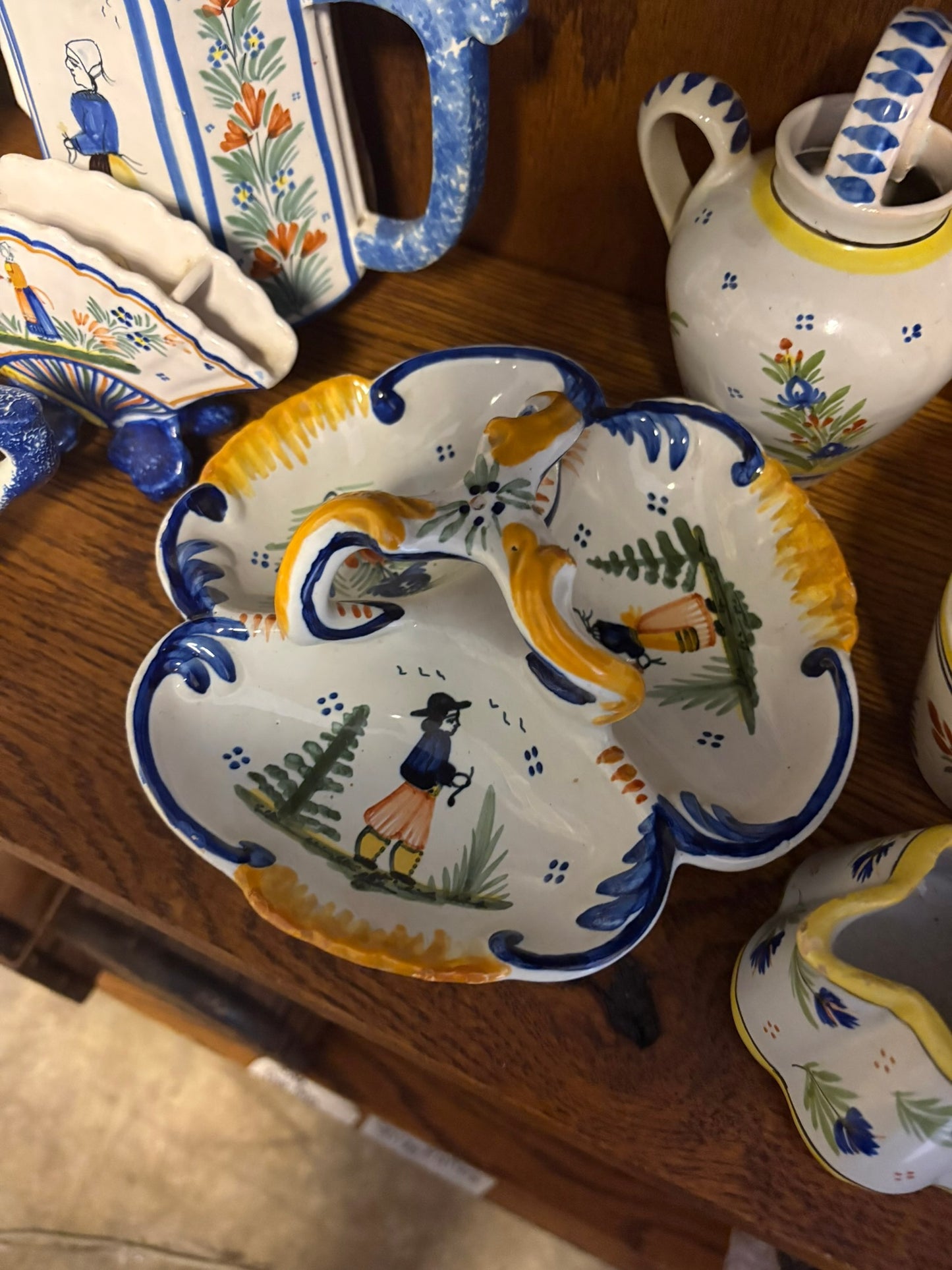 WCCR Charitable Item #105 | HB Quimper France Faience Three-Section Relish Dish with Ribbon Handle
