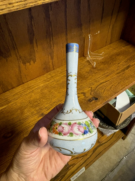 WCCR Charitable Item #128 | Hand-Painted French Blue Porcelain Bud Vase | Made in France | 6”