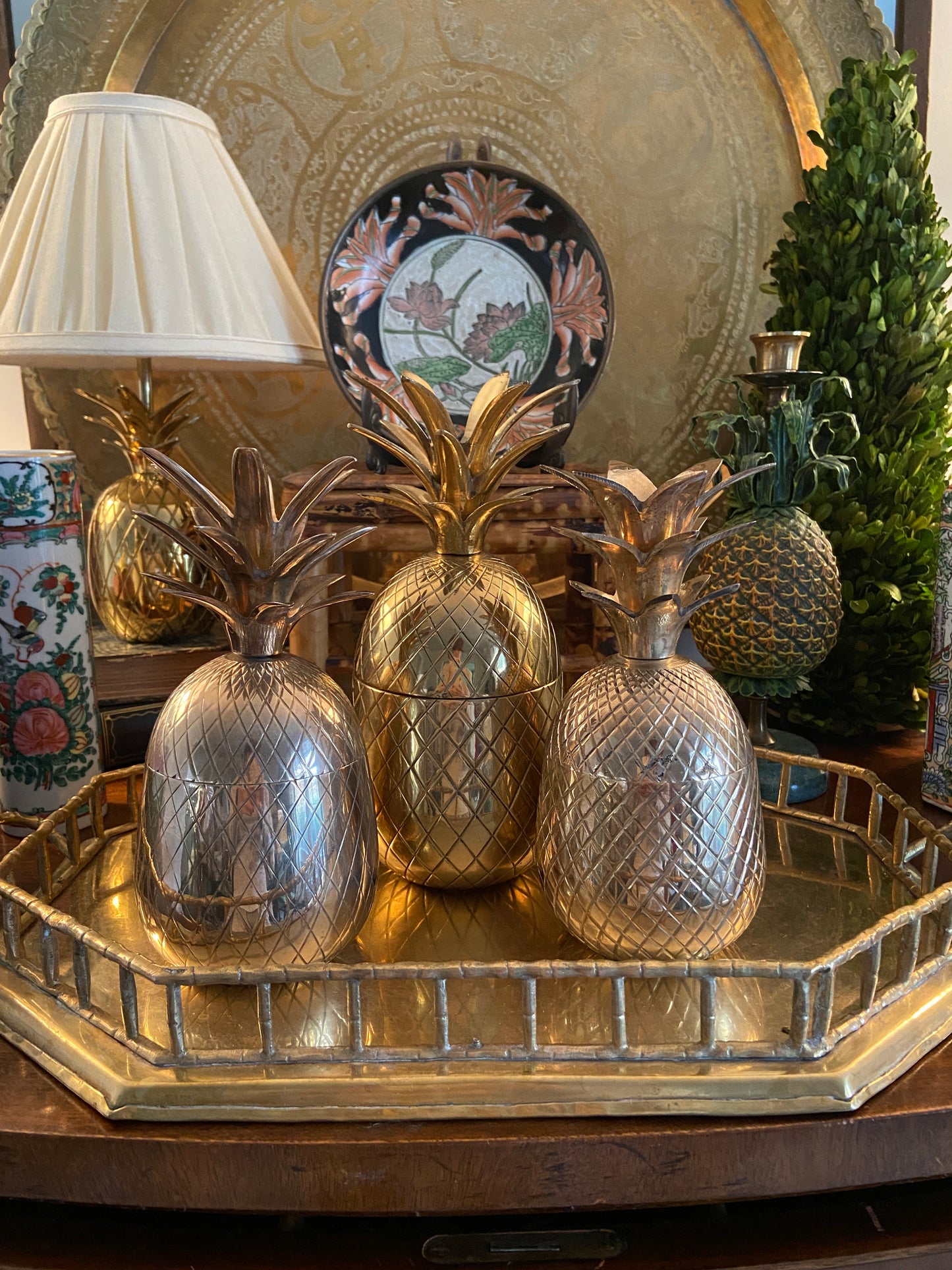 Vintage Set of 3 Brass Pineapple Canister Candleholders