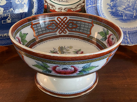 Antique English Polychrome Transferware Footed Bowl