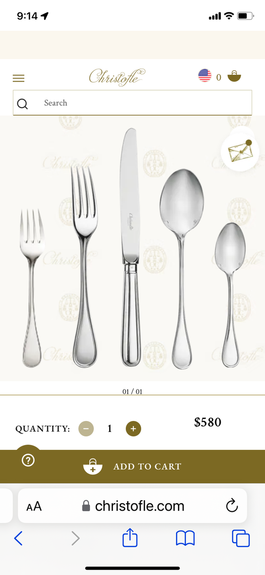 Full Service Set of Christofle "Albi" Flatware for (12) in Silver Plate + (4) Serving Pieces