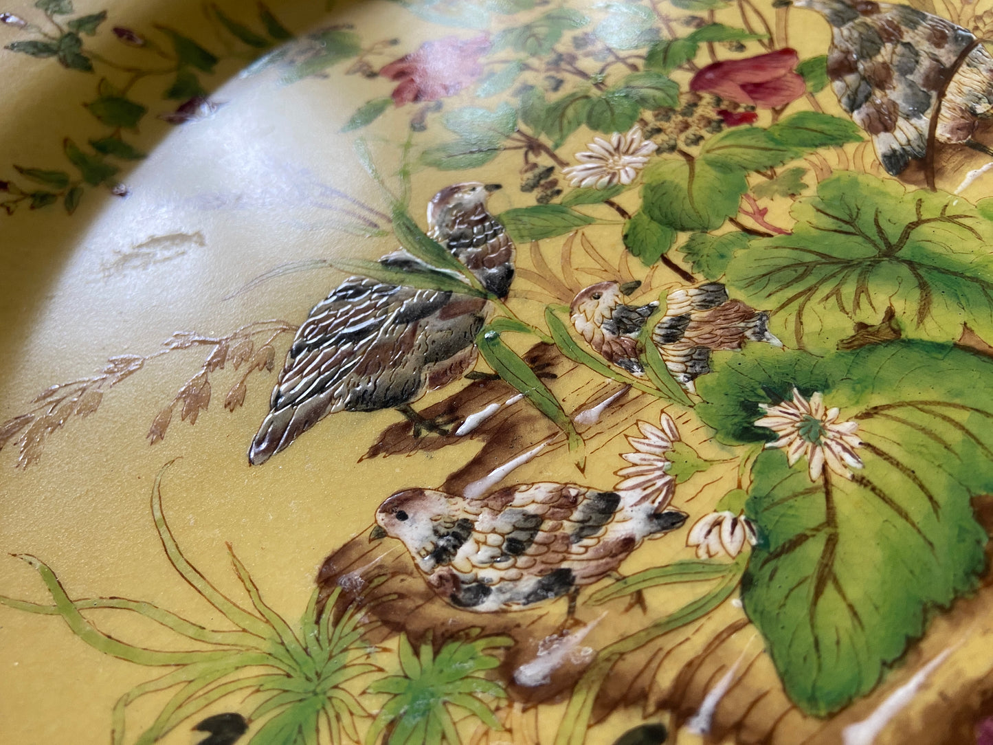 Vintage Chinoiserie Floral Porcelain Charger w/ Birds & Butterflies