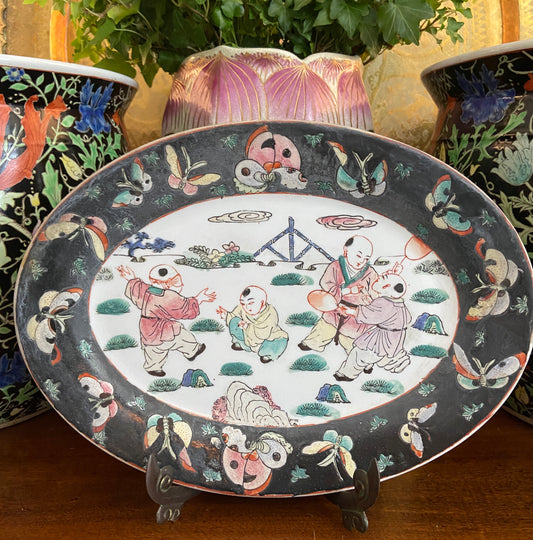Vintage Chinoiserie Butterfly Porcelain Platter
