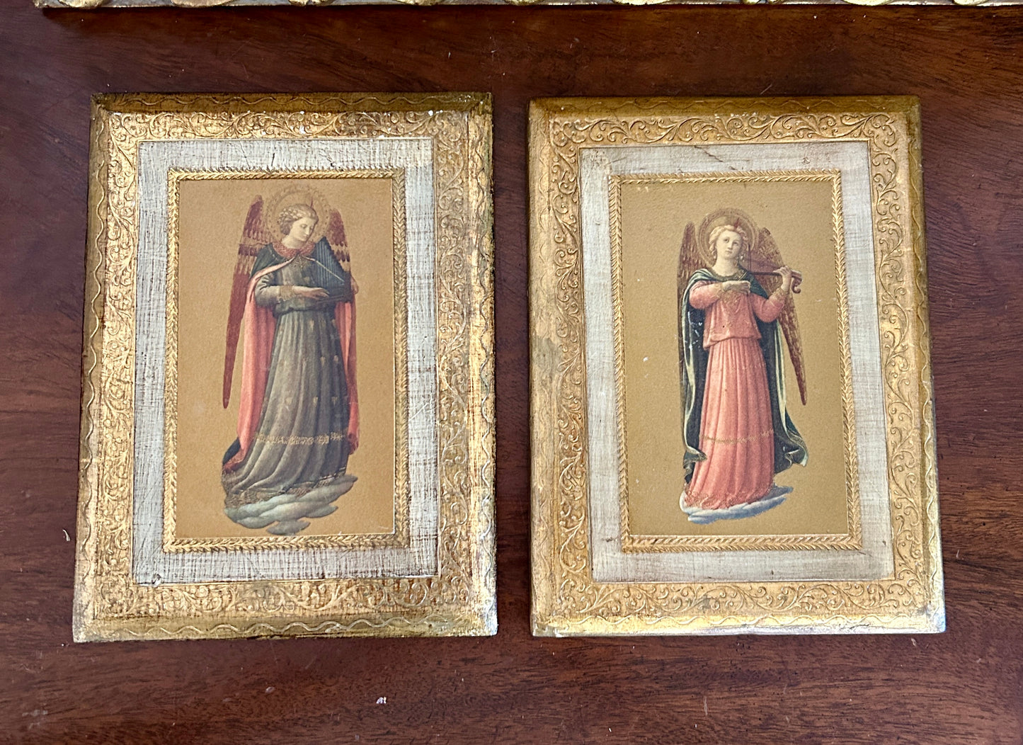 Pair Vintage Italian Florentine Angel Wall Plaques