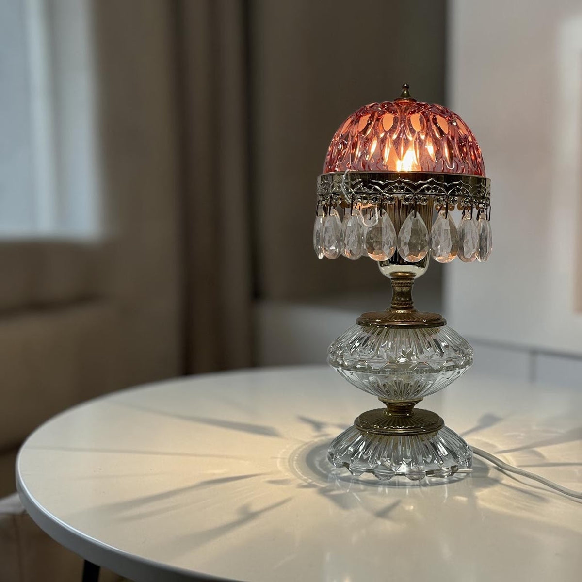Antique Cranberry Boudoir Lamp by Michelotti