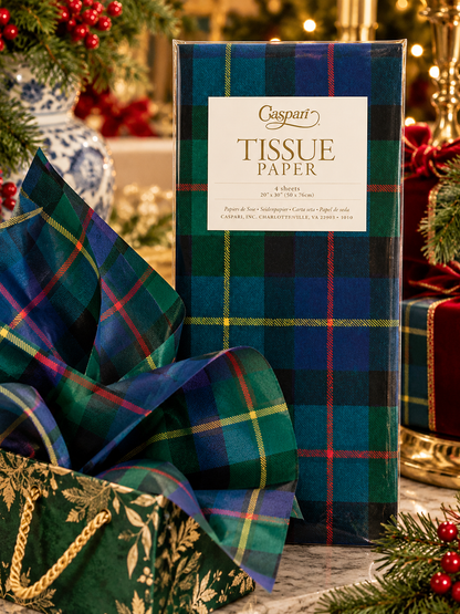 Caspari William Tartan Blue Tissue Paper – Package of 4 Sheets | Plaid Gift Wrap