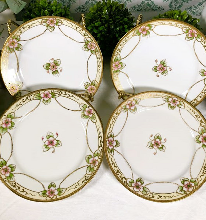 Vintage Nippon Set of 4, Hand Painted Plates