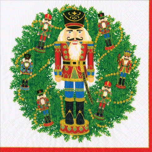 Caspari Nutcracker Wreath Cocktail Napkins – Package of 20 | Christmas Paper Napkins