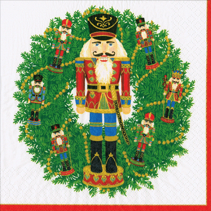 Caspari Nutcracker Wreath Cocktail Napkins – Package of 20 | Christmas Paper Napkins
