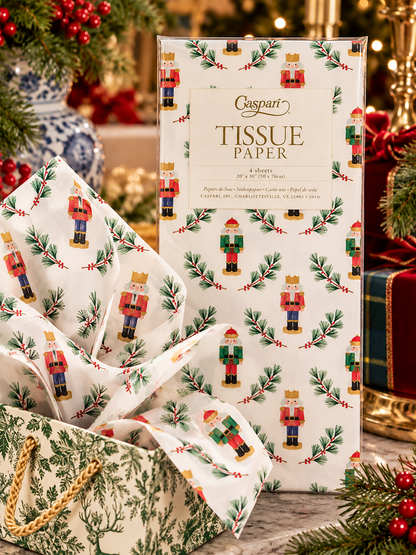 Caspari Little Nutcracker Christmas Tissue Paper – Package of 4 Sheets | Holiday Gift Wrap