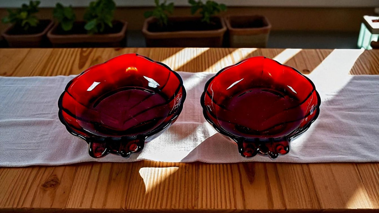 Royal Ruby Red, set of 2 Ashtrays, trinket dish or candy dish