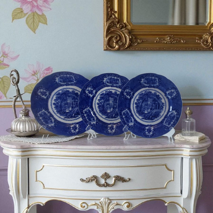 Flow Blue Plates, by William Ridgway, set of three, Stunning!!