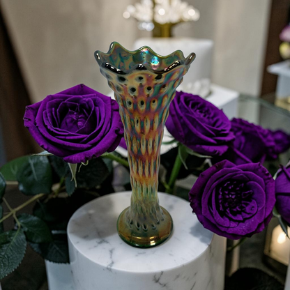 Antique Fenton Carnival Glass Swung Vase, Stunning!