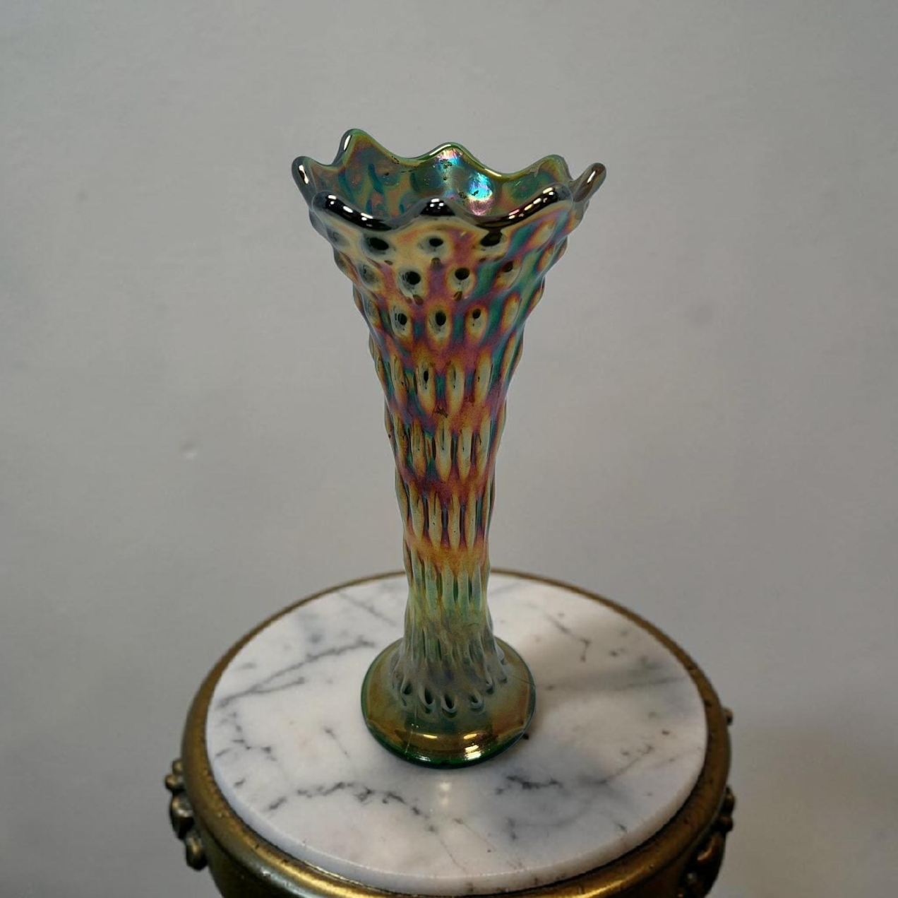Antique Fenton Carnival Glass Swung Vase, Stunning!