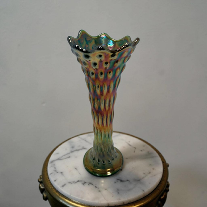 Antique Fenton Carnival Glass Swung Vase, Stunning!