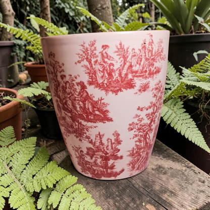 Vintage Red Transferware Cachepot or Planter