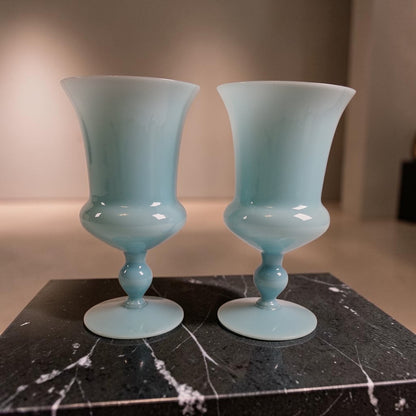 Antique Portieux Vallerysthal Opaline | Robin Egg Blue Goblets | 6 3/8" Tall and 3 1/2" Wide