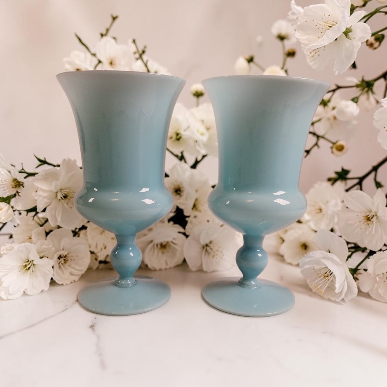 Antique Portieux Vallerysthal Opaline | Robin Egg Blue Goblets | 6 3/8" Tall and 3 1/2" Wide