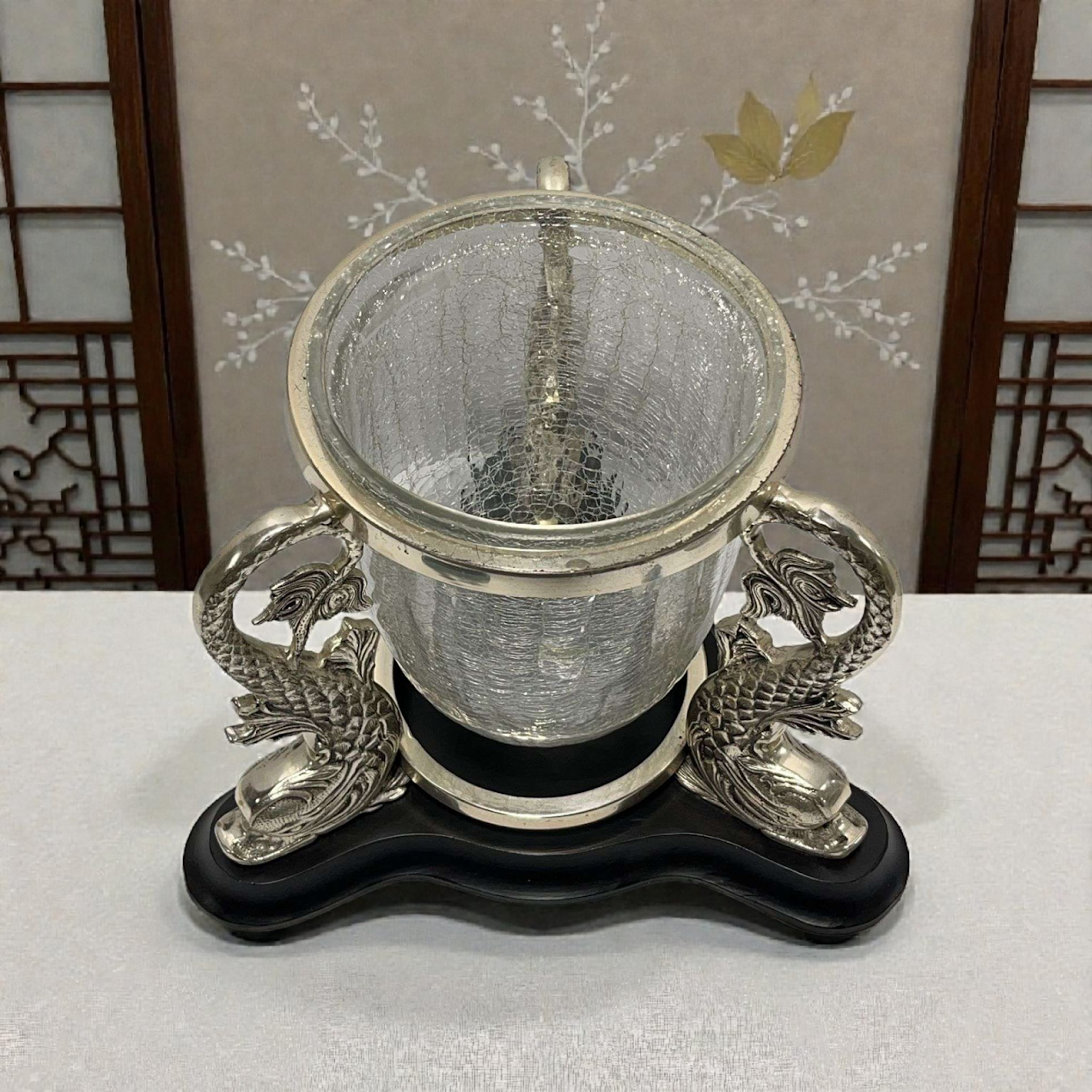 Chinoiserie Style Koi Fish Vase or Large Candle Holder