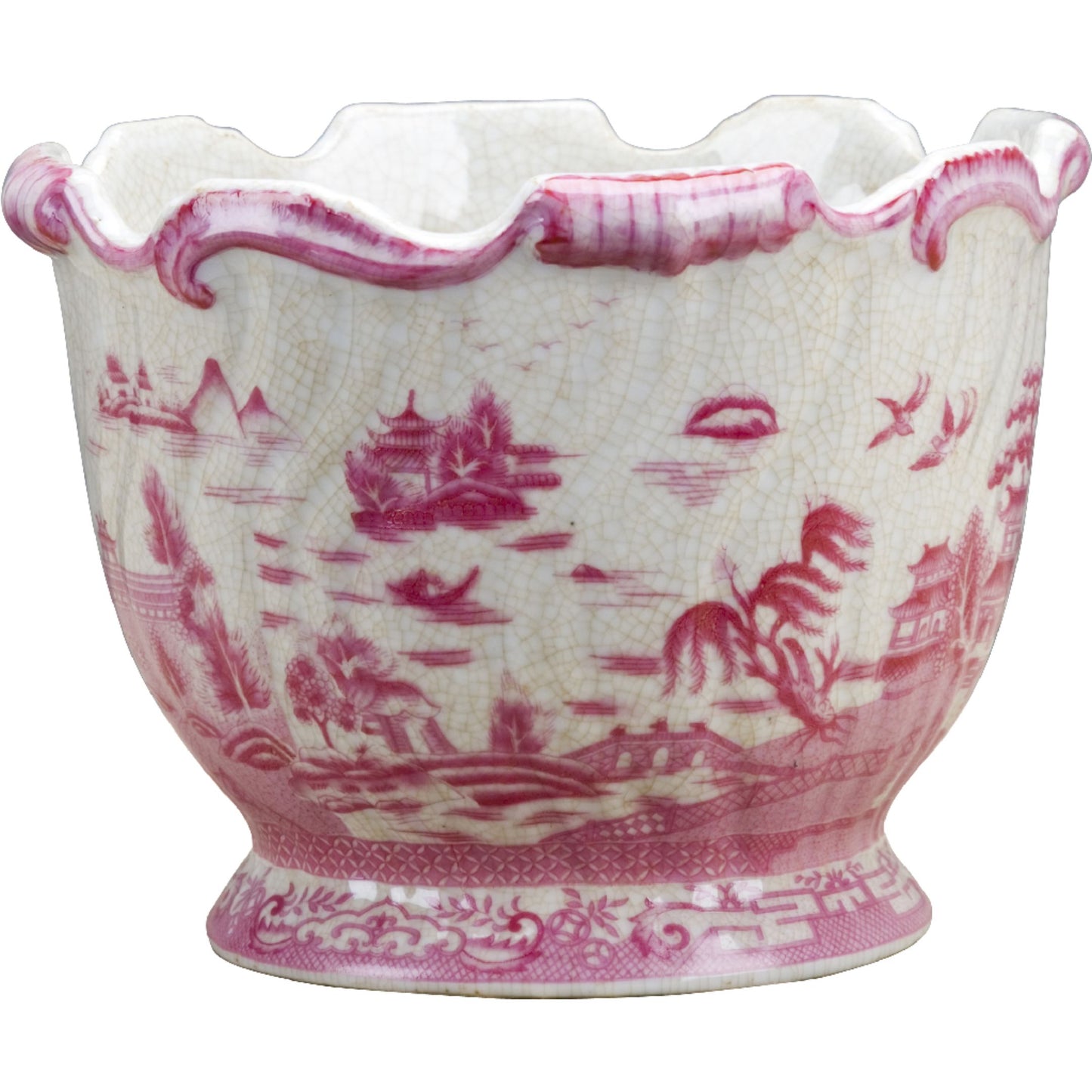 NEW - Pink/White Porcelain Willow Footed Planter, 6" Tall