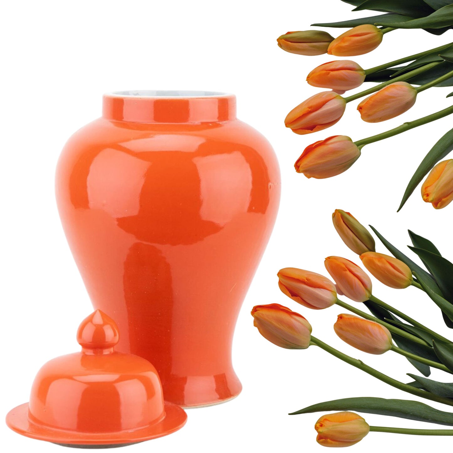 NEW - Tangerine Orange, 16" Tall Porcelain Ginger Jar