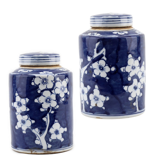 NEW - Blue & White Cherry Blossom Tea Jar, 7.25" Tall