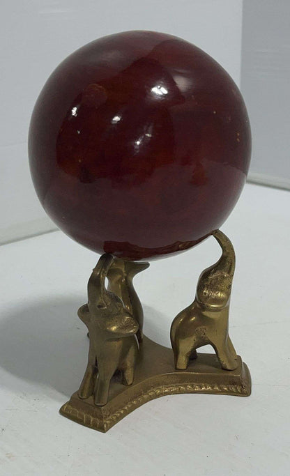 Vintage Brass Elephant Stand, with wood Gazing Ball