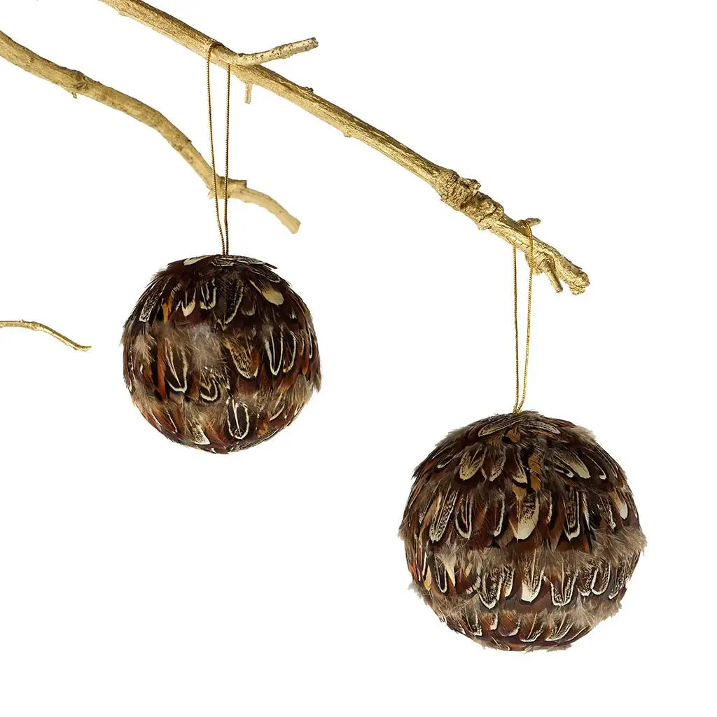 Natural Pheasant Feather Ornament - 4" Ball