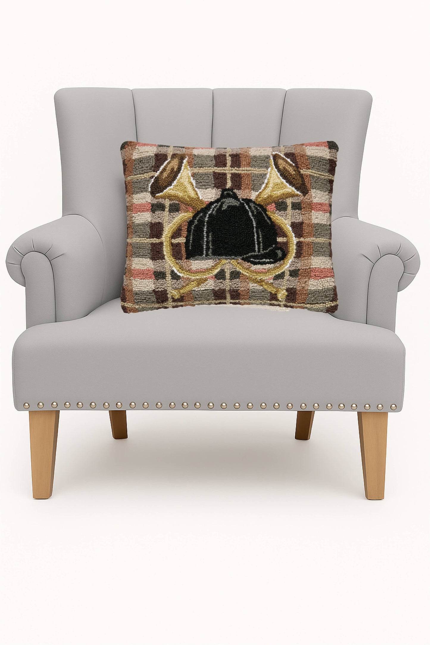 Bugle Crest Hooked Wool Accent Pillow | 14" × 18"