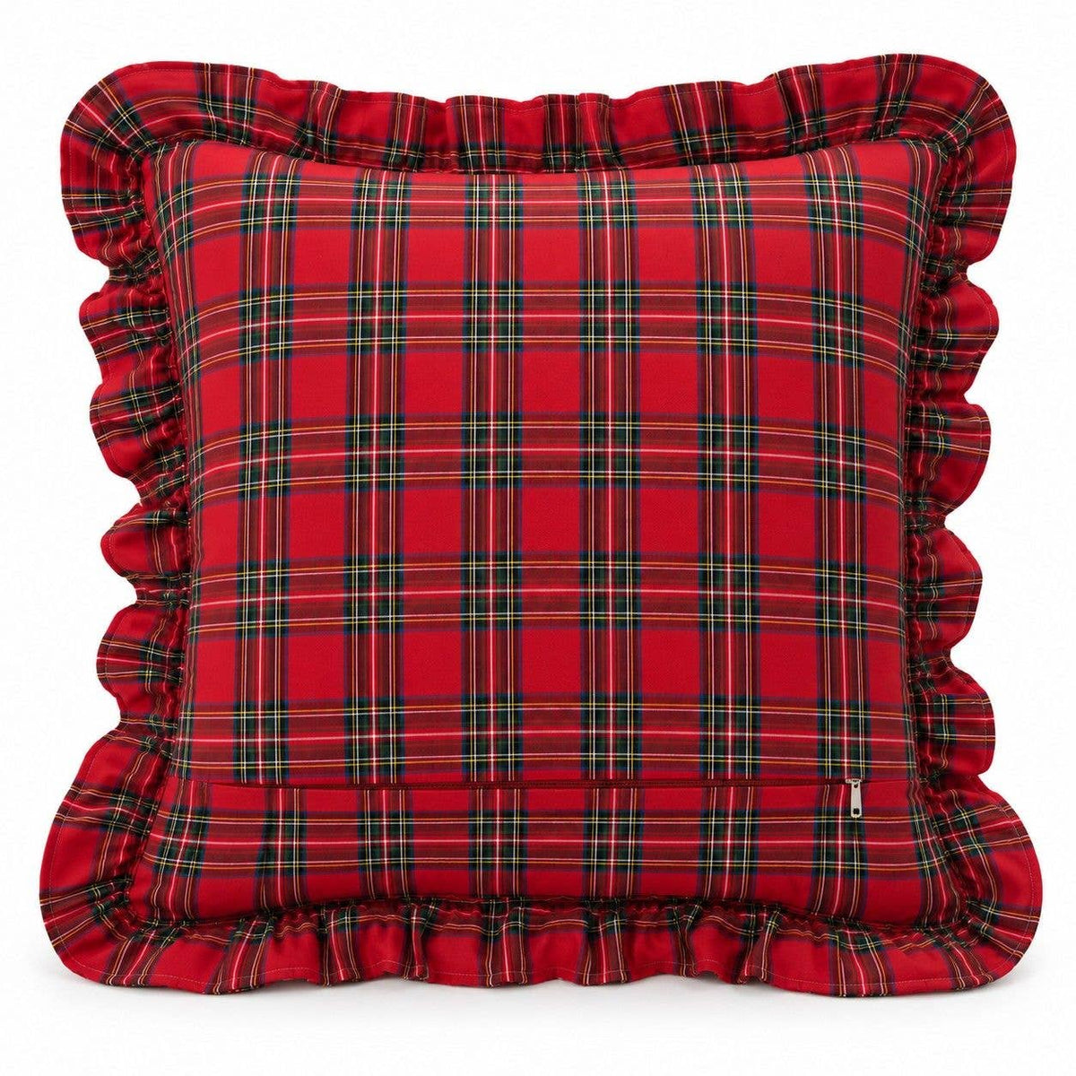 Red Plaid Christmas Plaid Ruffle Throw Pillow W/ Down Insert | 18 x 18"