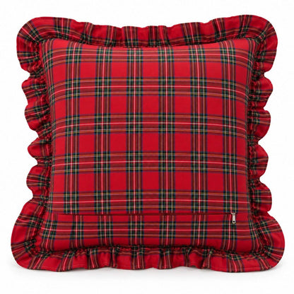 Red Plaid Christmas Plaid Ruffle Throw Pillow W/ Down Insert | 18 x 18"