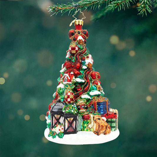 Christopher Radko "Rustic Holiday Splendor Glass" Christmas Ornament – Country Barn, Lantern & Snowy Winter Village Scene
