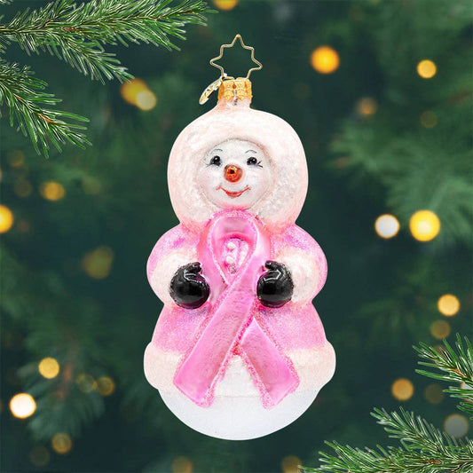 Christopher Radko Ribbon of Winter Wishes Glass Christmas Ornament – Breast Cancer Awareness Snow Lady Charity Collection 2026