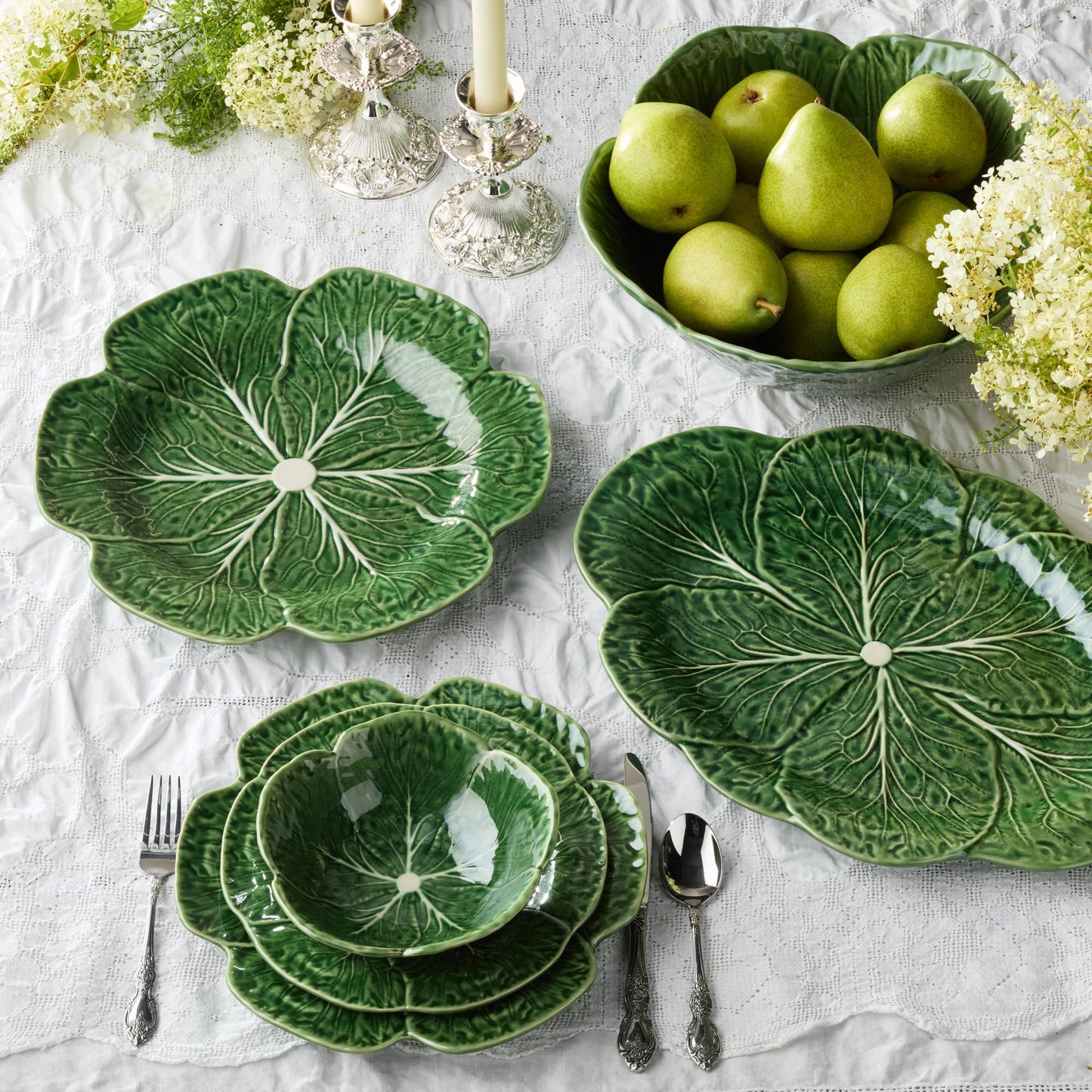 Green Cabbage Ceramic Oval Platter | 17in x 12.5in