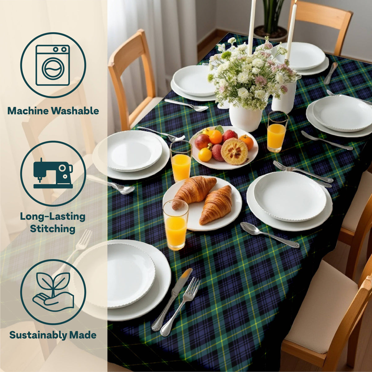 Blue and Green Tartan Plaid Polyester Tablecloth 70"x70"