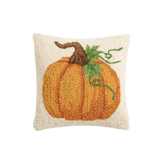 Fall Harvest Pumpkin Wool Hooked Accent Pillow | Velvet Backing | 10” × 10” - 2 ANNE.G, 1 DEBBIEOWEN