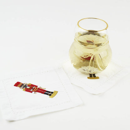 Embroidered Nutcracker Cocktail Napkins – Boxed Set of 4 | 100% Cotton Holiday Napkins