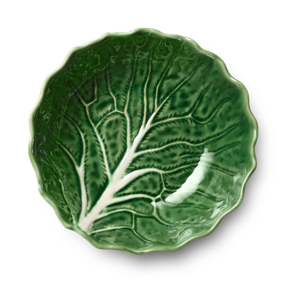 Cabbage Leaf Soup Bowl | Green & White Ceramic |  8.5in x 2.75in | 40 oz