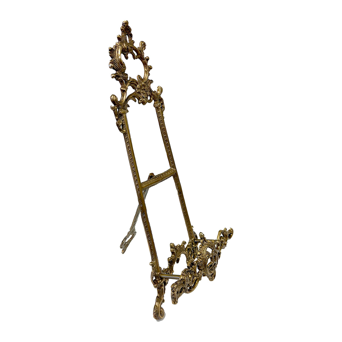 Vintage Inspired - Medium 9" H x 4" W x 5-1/2" D, Solid Brass Art/Photo/Plate Easel Stand | Antiqued Brass Display Stand |