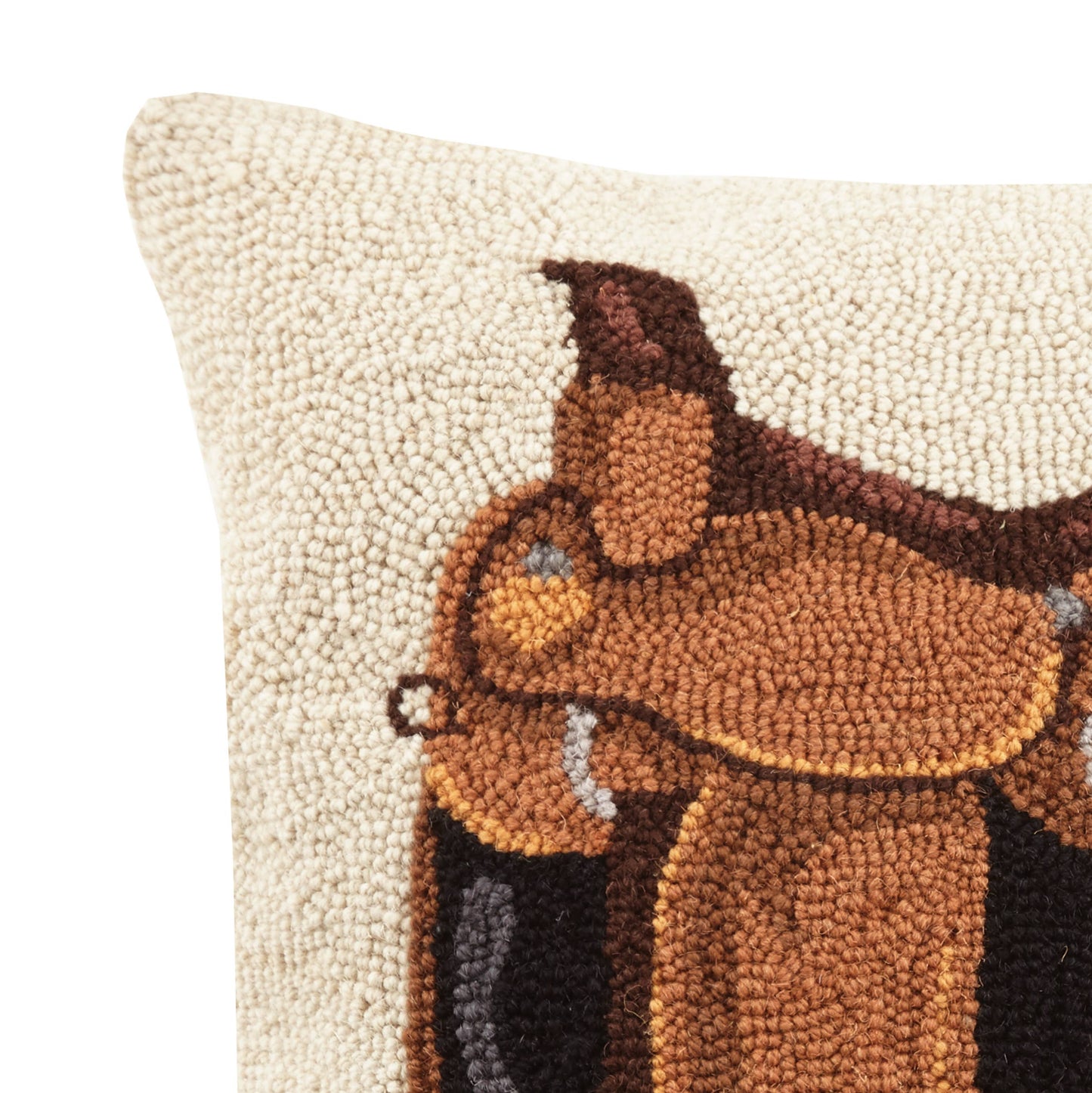 Equestrian Bag Hook Hand-Hooked Wool Accent Pillow with Velvet Backing | 18” Square