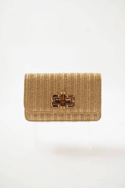 Lilly - Gold Woven Straw Clutch - Bamboo Toggle - WS