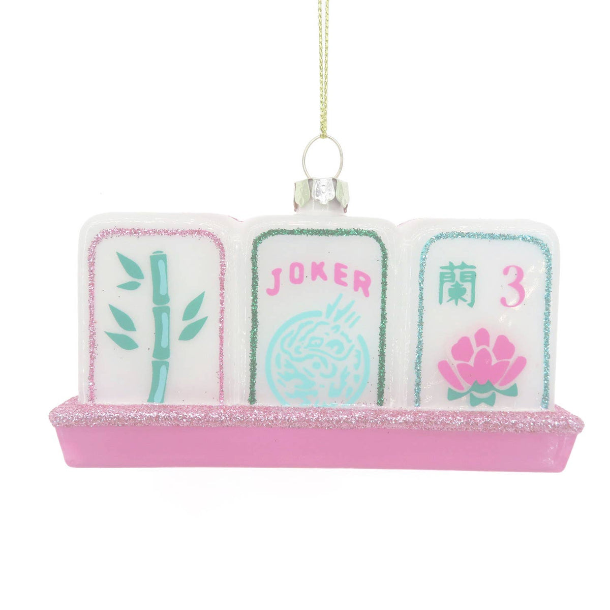 Mahjong Tile Hand-Painted Glass Christmas Ornament